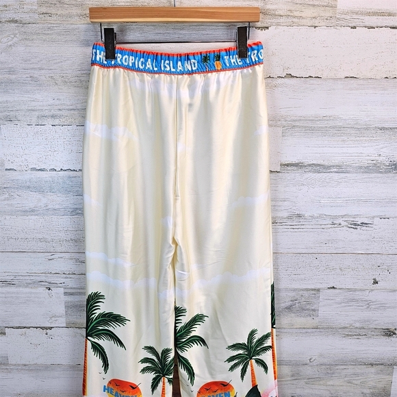 Joie Tropical Satin Wide Leg Pants S Sea Inspired Statement Maximalism Beachy - Picture 10 of 16